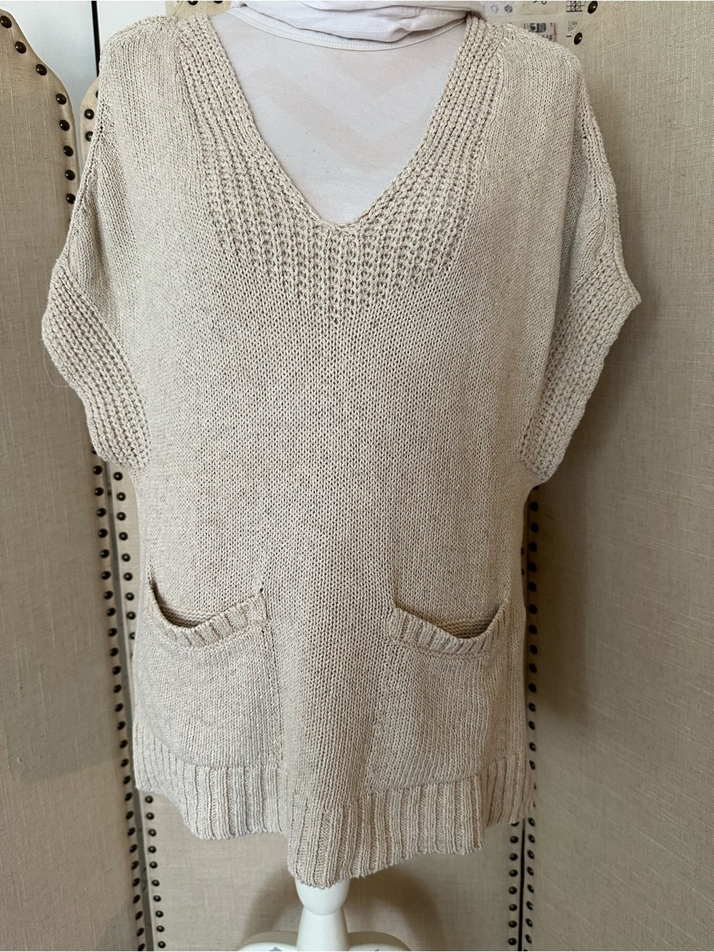 Massimo Dutti Cream V-Neck Pocket Knit Tunic